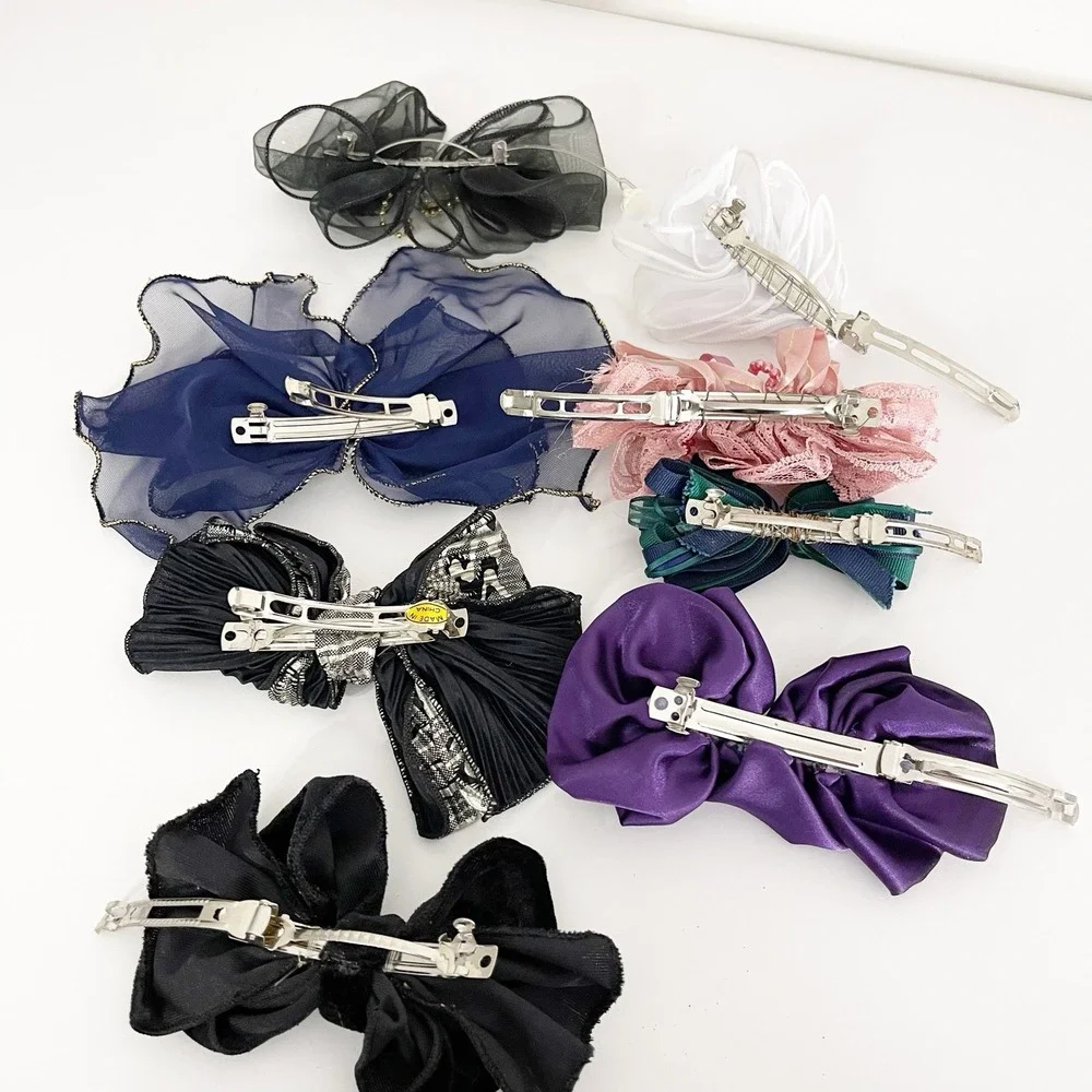 Lot of 8 Vintage Bow Barrettes Chiffon Pearl 80s 90s Victorian Cottagecore Fairy
